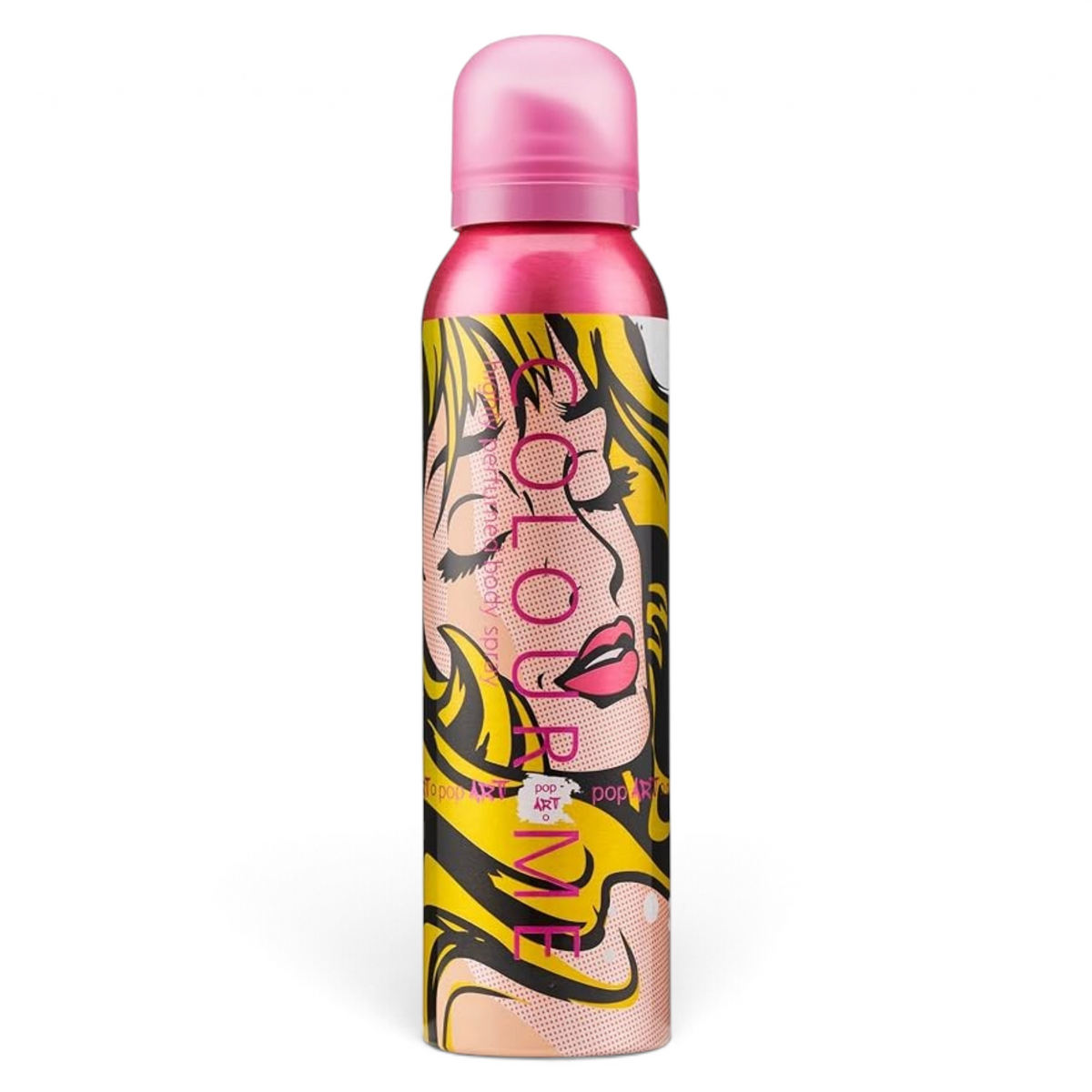 Said Salem Colour Me Pop Art body spray for women in a vibrant pink and yellow comic-style illustrated bottle