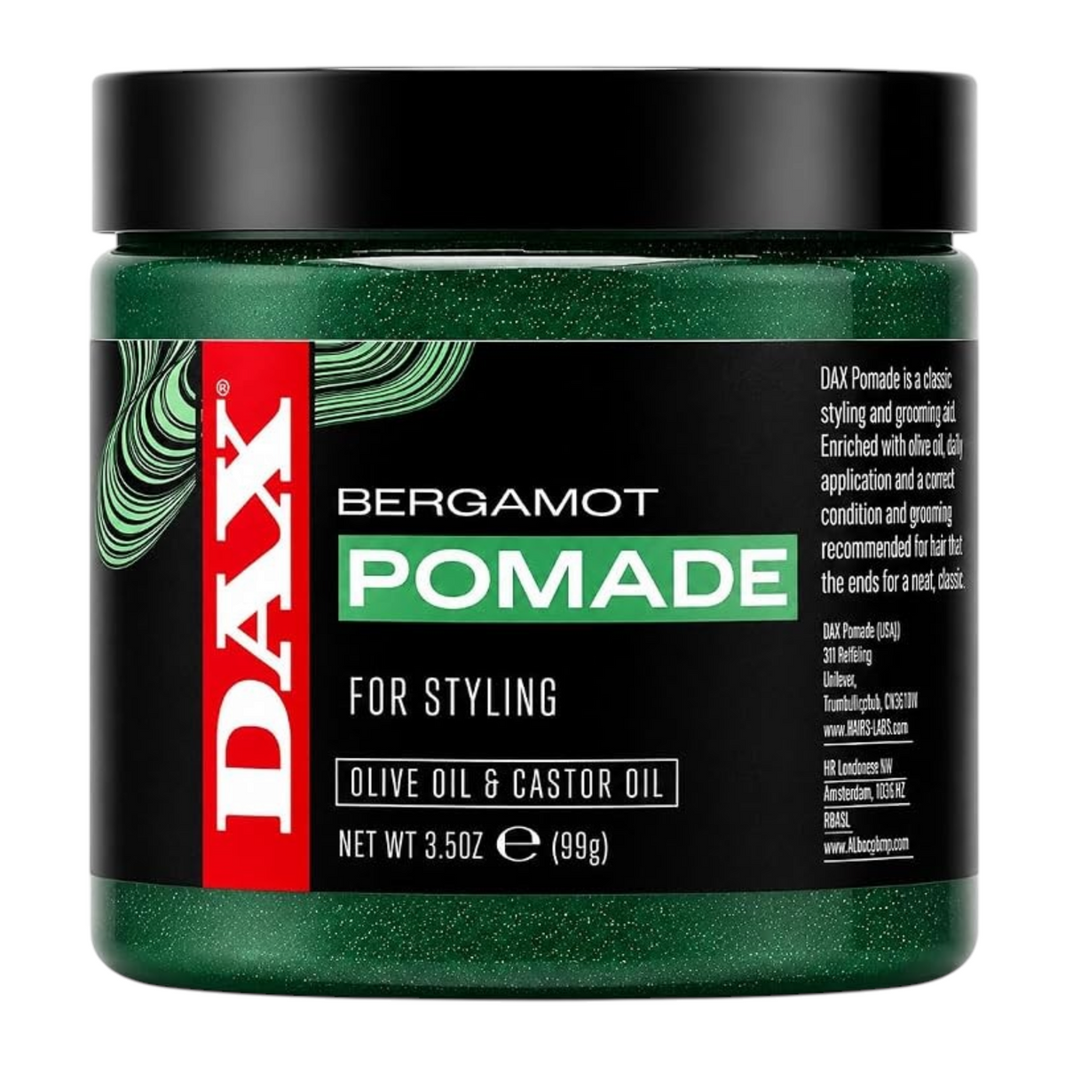 Said Salem DAX Bergamot Pomade 3.5oz jar with olive and castor oil for hair styling and conditioning