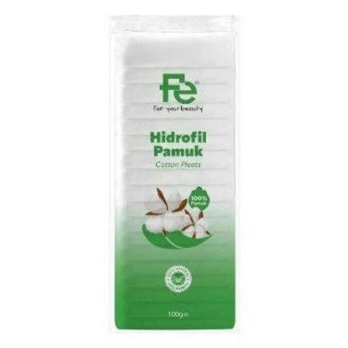 Said Salem Fe 100g pure cotton wool pleats in a white and green packaging for gentle skincare and makeup removal.