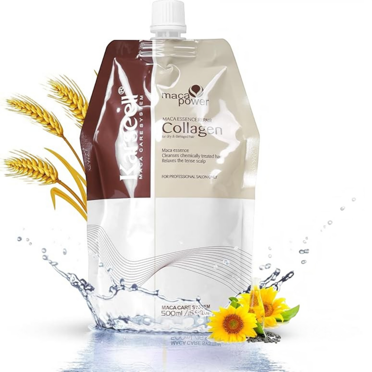 Said Salem Karseell Maca Essence Collagen hair mask in a 500ml refill bag with wheat and sunflower accents