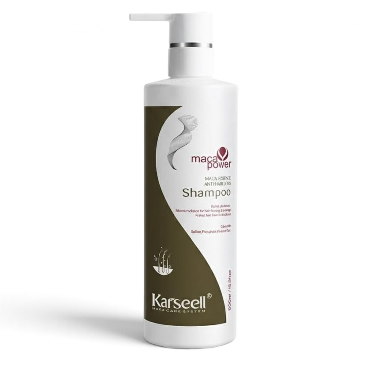 Said Salem Karseell Essence Anti-Hair Loss Shampoo 500ml bottle with pump dispenser and Maca essence formula