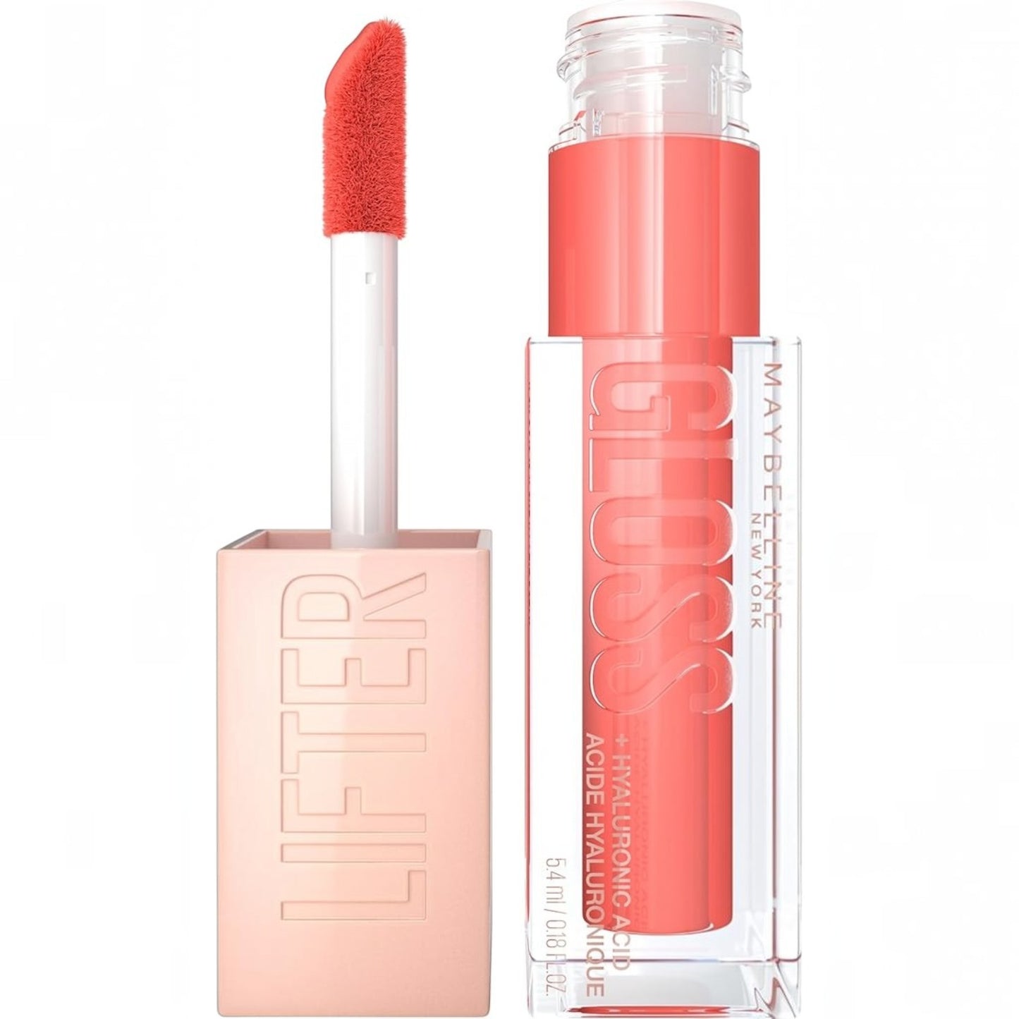 Maybelline New York LIFTER GLOSS WITH HYALURONIC ACID, HYDRATING LIP GLOSS, HIGH SHINE, MOISTURIZING, 022 peach ring