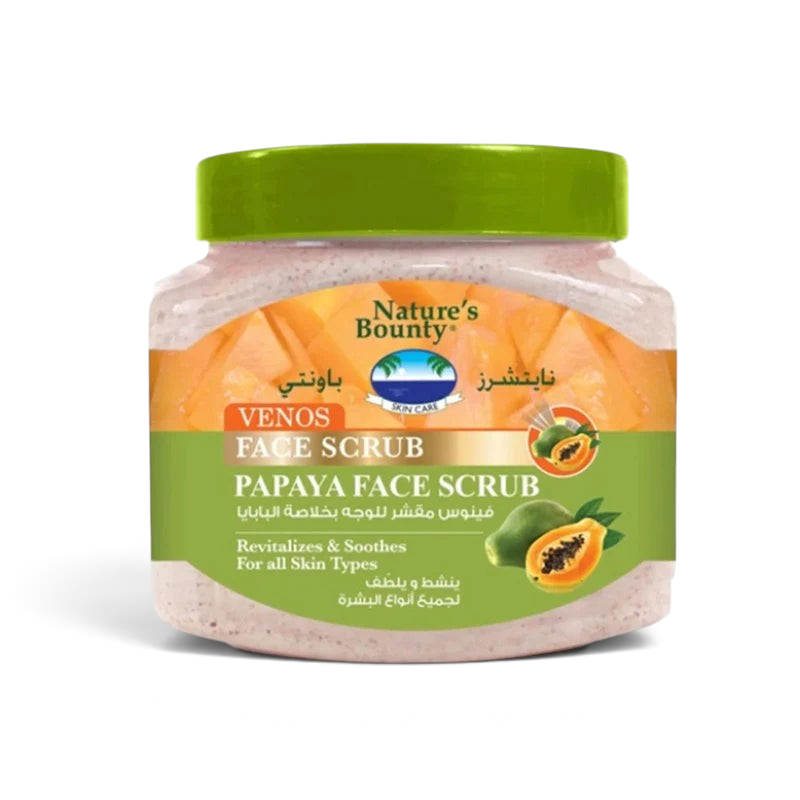Said Salem Nature's Bounty papaya face and body scrub in a 300ml jar with a green lid for exfoliating skin