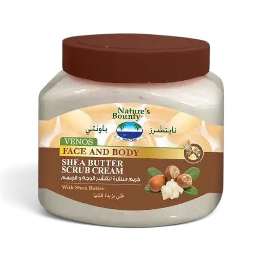 Said Salem Natures Bounty Shea Butter face and body scrub in a 300ml jar for exfoliating and hydrating skin.
