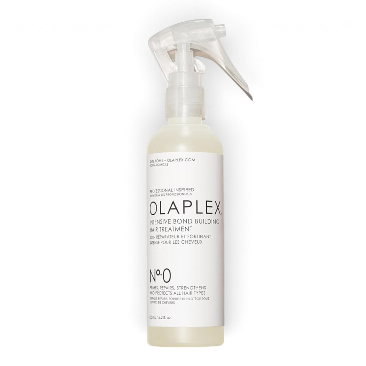 Said Salem OLAPLEX No.0 Intensive Bond Building Hair Treatment in a 155ml spray bottle for professional hair repair.