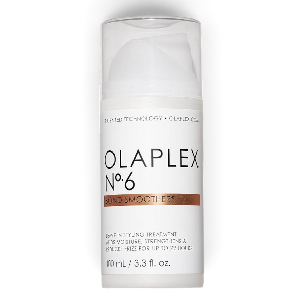 Said Salem OLAPLEX No.6 Bond Smoother leave-in styling cream bottle with a smooth white cream texture swatch