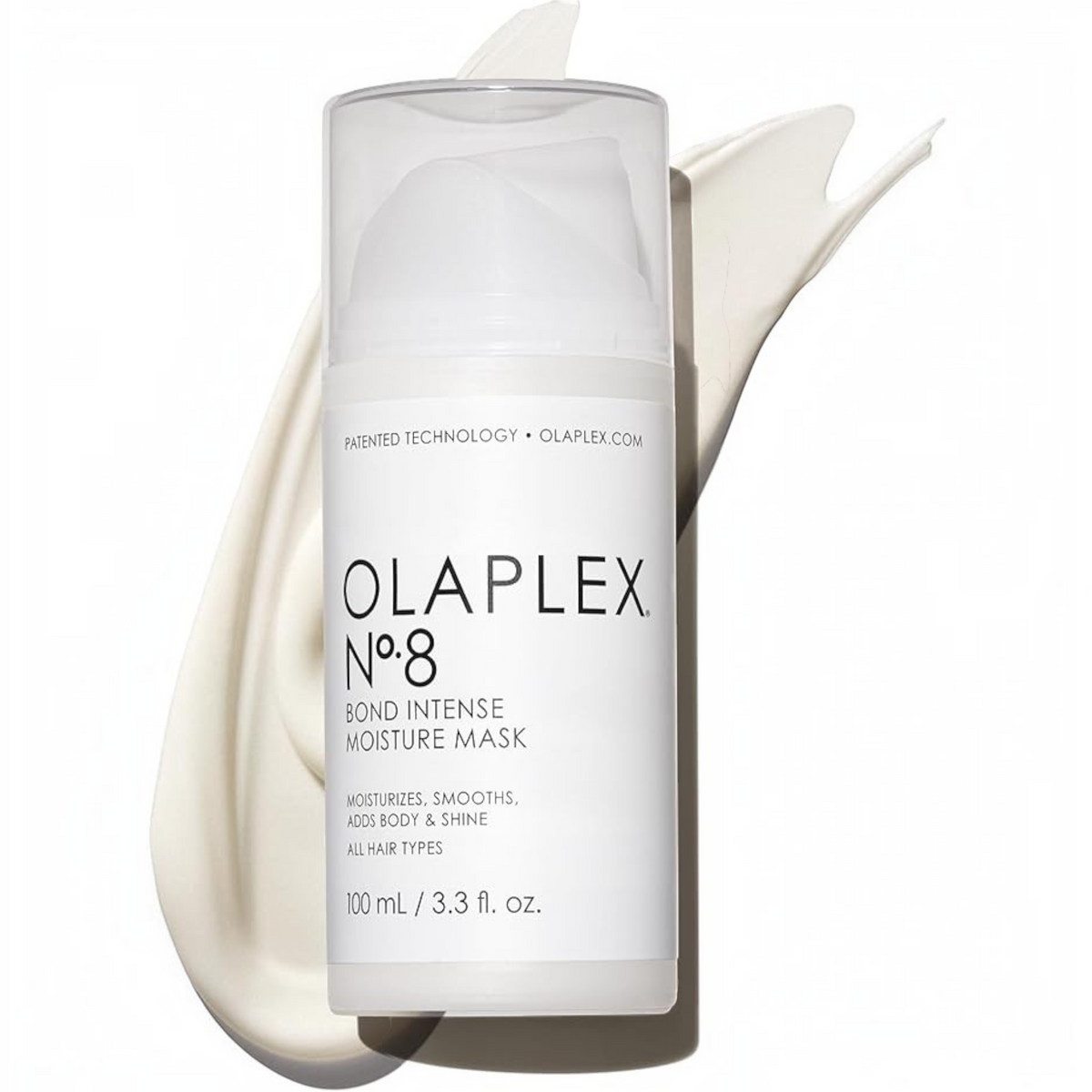 Said Salem OLAPLEX No.8 Bond Intense Moisture Mask 100ml bottle with cream texture swatch on white background