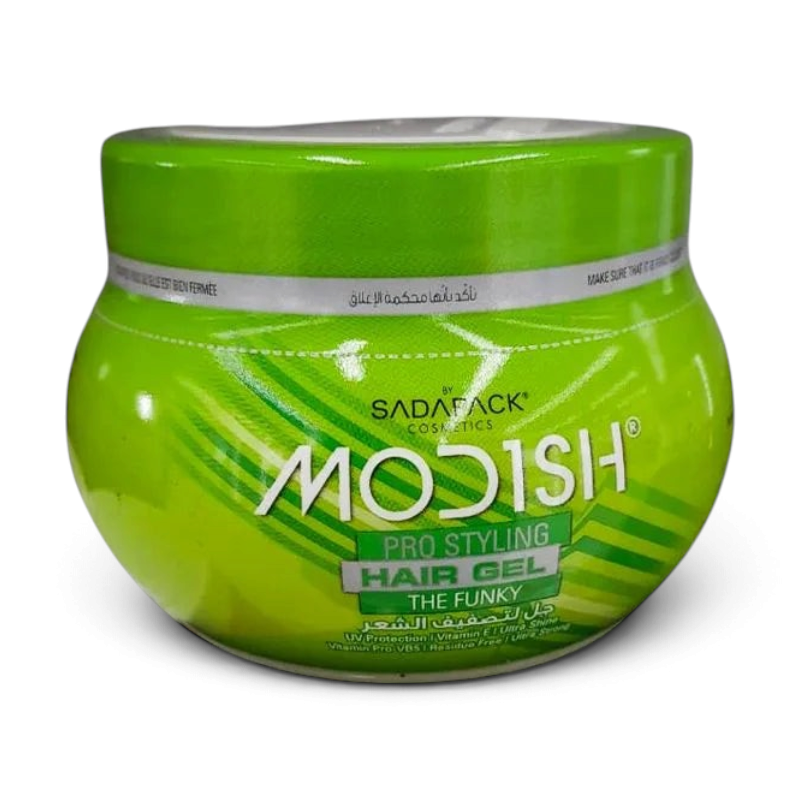 Said Salem The Funky Modish 250ml hair styling gel jar in bright green packaging with UV protection and Vitamin E