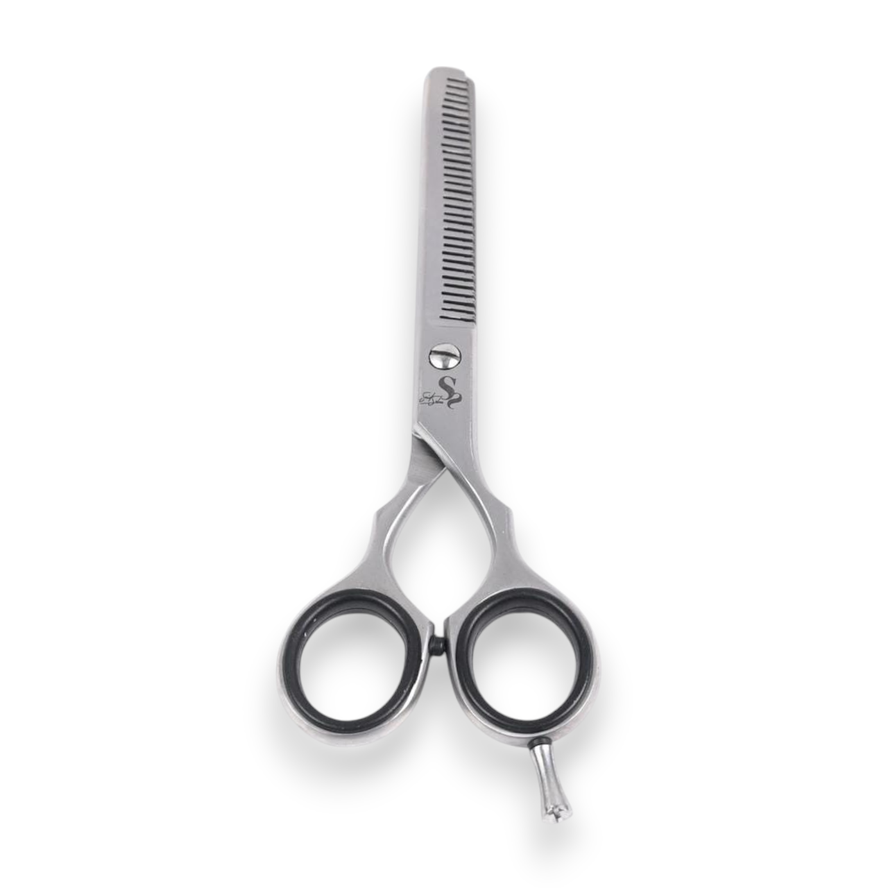 Said Salem 6-inch Pakistani thinning hair scissors with silver stainless steel finish and black finger inserts