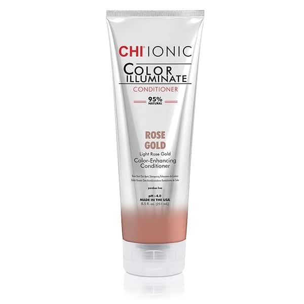 Said Salem CHI Ionic Color Illuminate Rose Gold color-enhancing conditioner in an 8.5 oz tube.