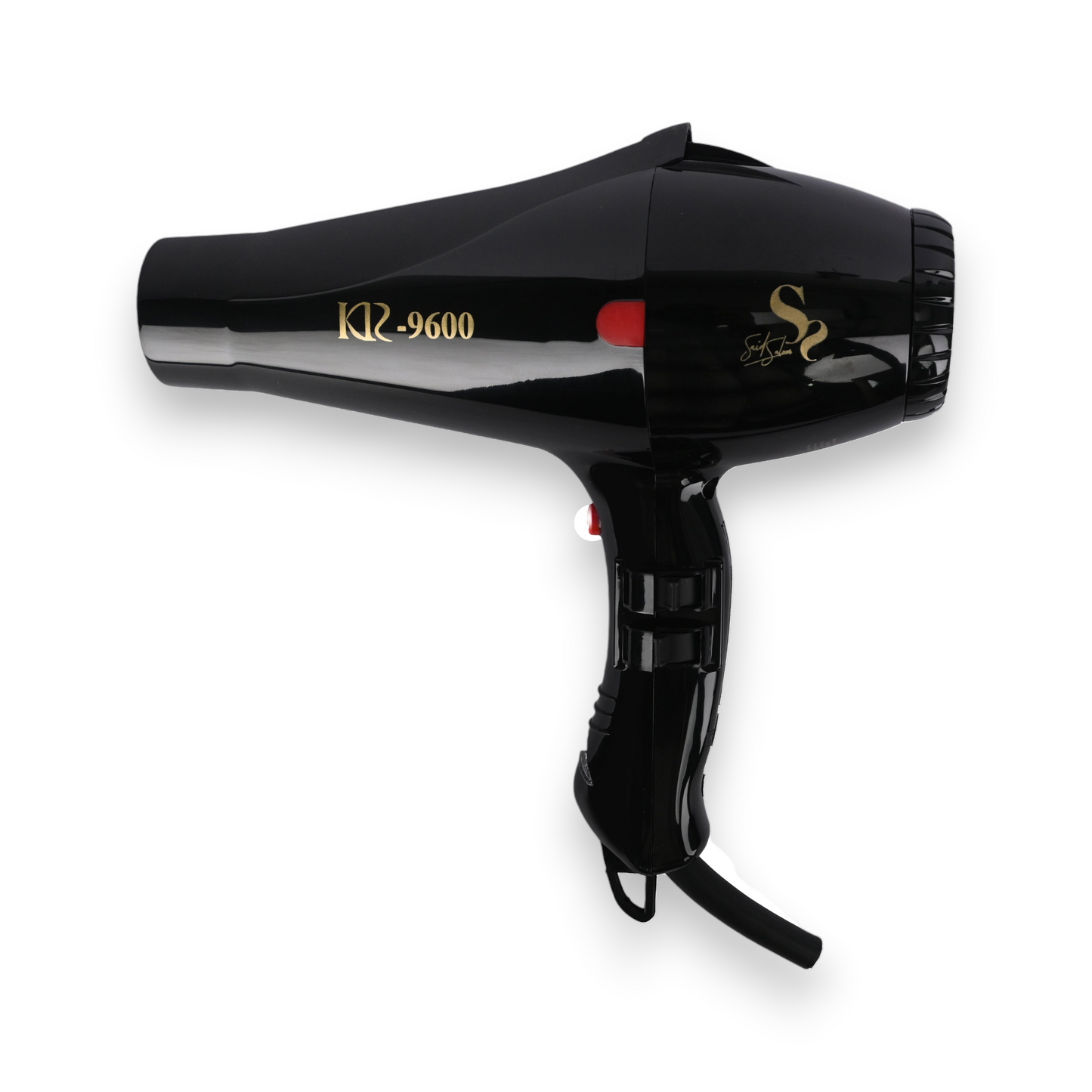 Said Salem KR 9600 professional black hair dryer with ergonomic handle and gold branding on a white background