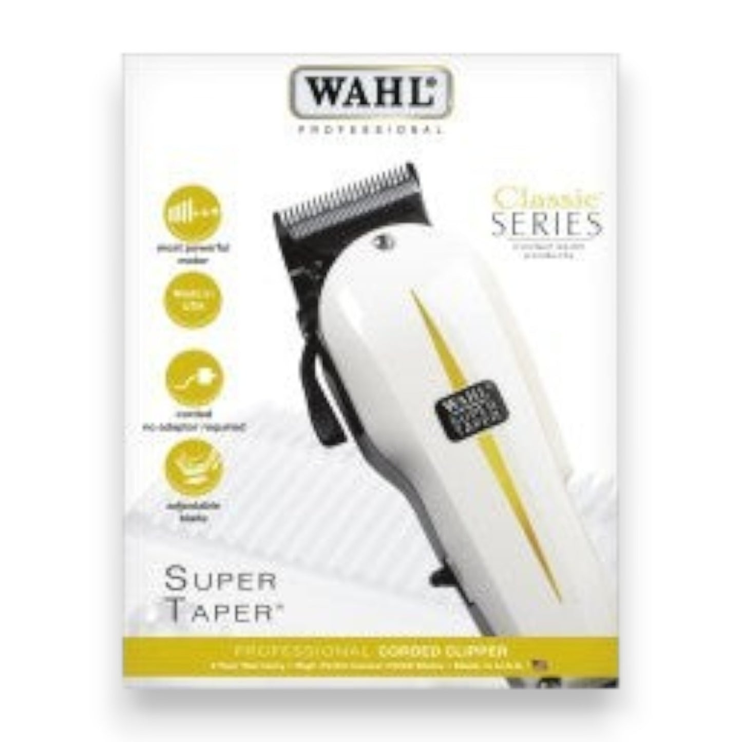 Said Salem Wahl SuperTaper professional corded hair clipper in white with adjustable taper lever and steel blades