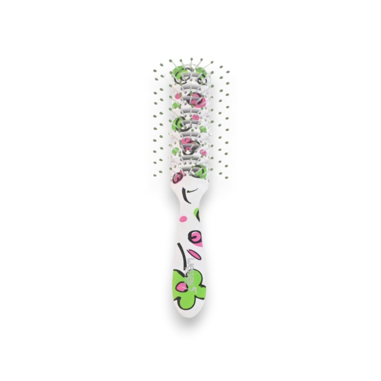 Said Salem Wessen large paddle hairbrush with a vibrant floral pattern, white base, and soft detangling bristles.
