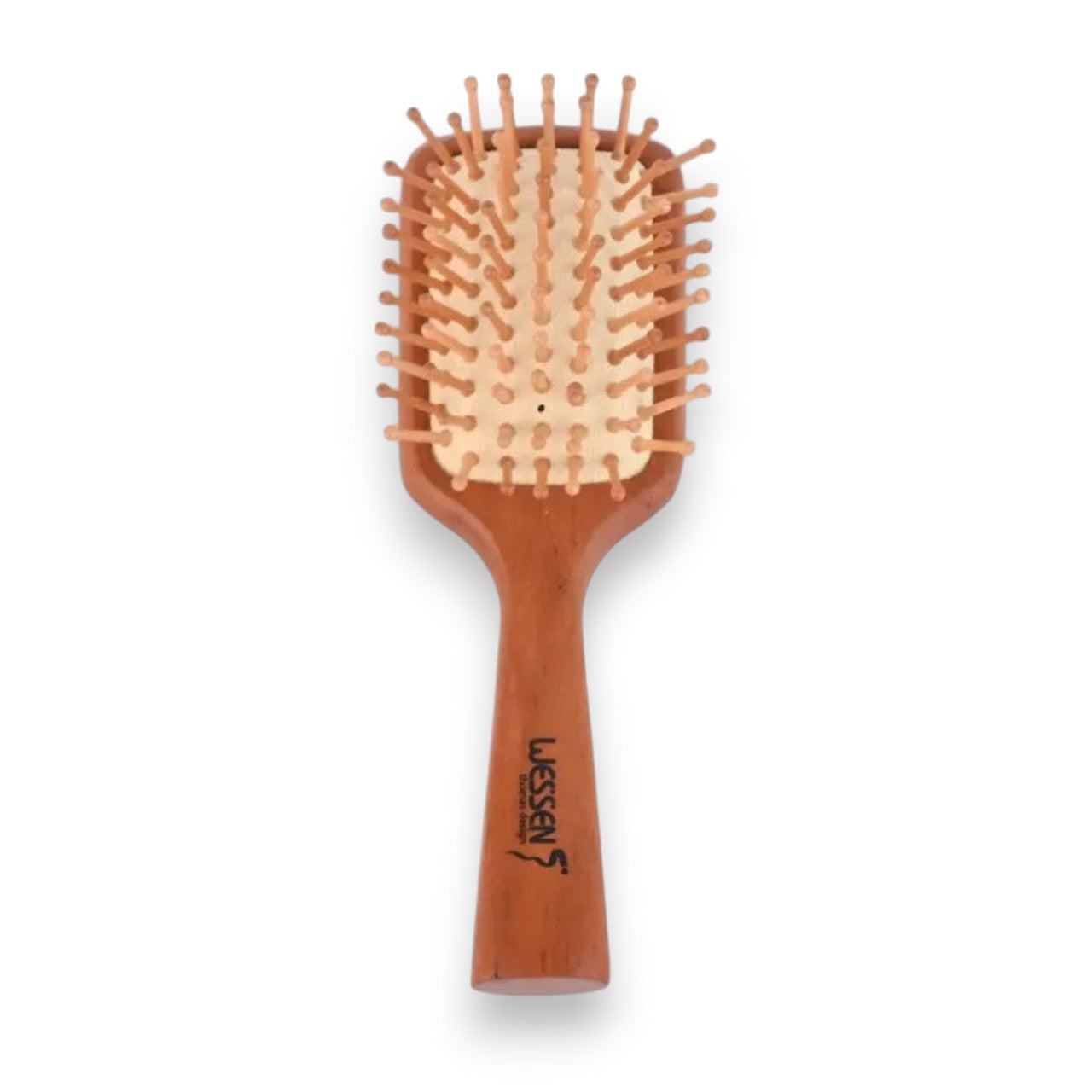 Said Salem Wessen wooden hair brush with a rectangular head and ball-tipped bristles for gentle detangling.