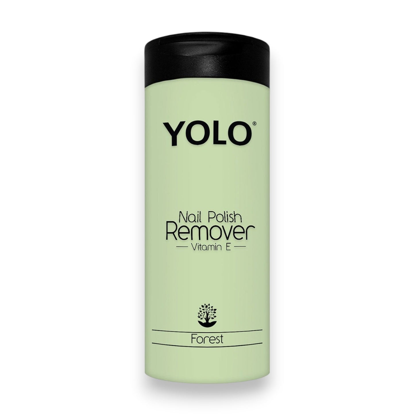 Said Salem YOLO Forest nail polish remover bottle with Vitamin E in a light green container with a black cap.