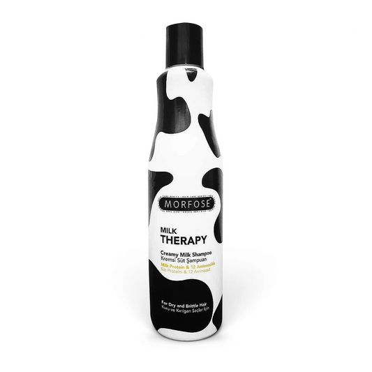 Said Salem Morfose Milk Therapy creamy shampoo bottle with black and white cow print design for dry and brittle hair