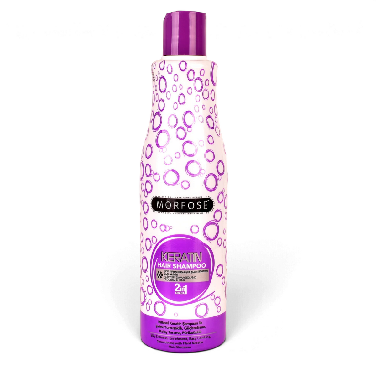 Said Salem Morfose Keratin Hair Shampoo in a 500ml bottle with purple bubble pattern for damaged hair