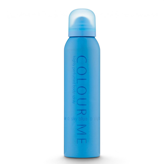 Said Salem Colour Me Sky Blue body spray in a 150ml vibrant blue canister with a matching translucent cap.