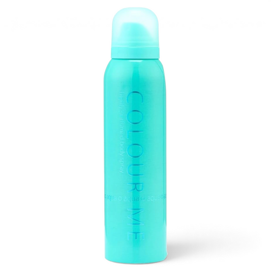 Said Salem Colour Me Aqua body spray for women in a bright turquoise 150ml aerosol canister