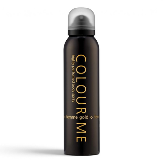 Said Salem Colour Me Gold for women body spray in a sleek black 150ml canister with elegant gold lettering.