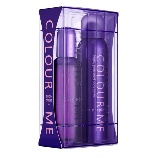Said Salem ColourMe Purple gift set featuring a 100ml Eau de Parfum and 150ml body spray in vibrant purple packaging.