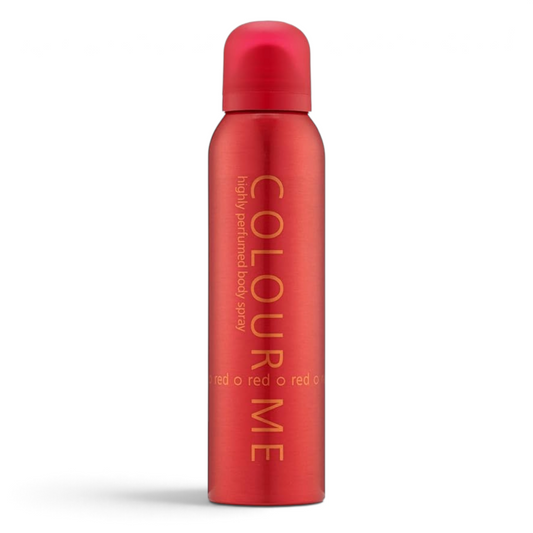 Said Salem Colour Me Red body spray for women in a vibrant red 150ml aerosol canister with elegant gold lettering.