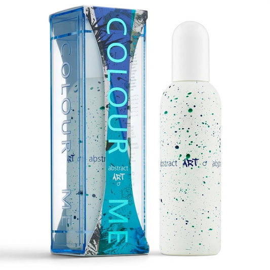 Said Salem Colour Me Abstract Art men's eau de parfum in a white bottle with blue and green paint splatter design