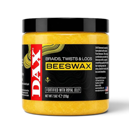 Said Salem DAX Beeswax with Royal Jelly in a 7.5 oz jar for styling braids, twists, and locs with a firm hold.