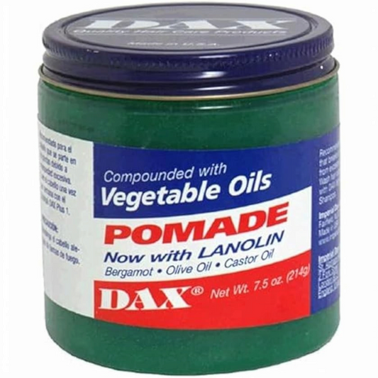 Said Salem DAX Pomade in a 7.5 ounce green jar, formulated with vegetable oils, bergamot, olive oil, and lanolin.
