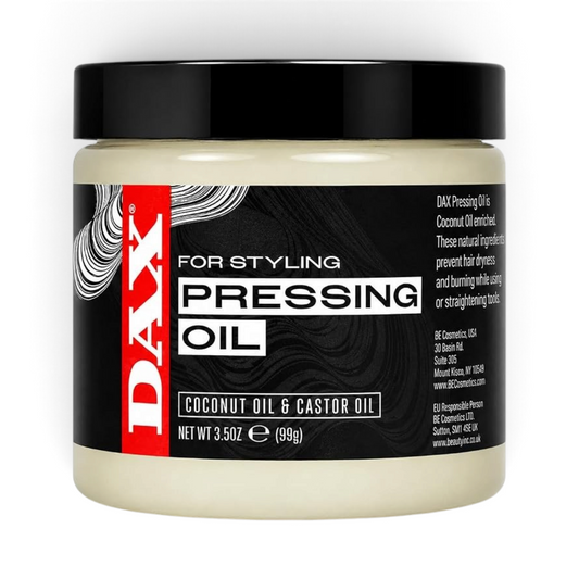Said Salem DAX Pressing Oil hair treatment jar with coconut and castor oil for heat styling protection