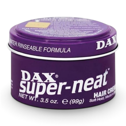 Said Salem Dax Super Neat hair cream in a purple 99g tin with a water-rinseable formula for soft hold and medium shine