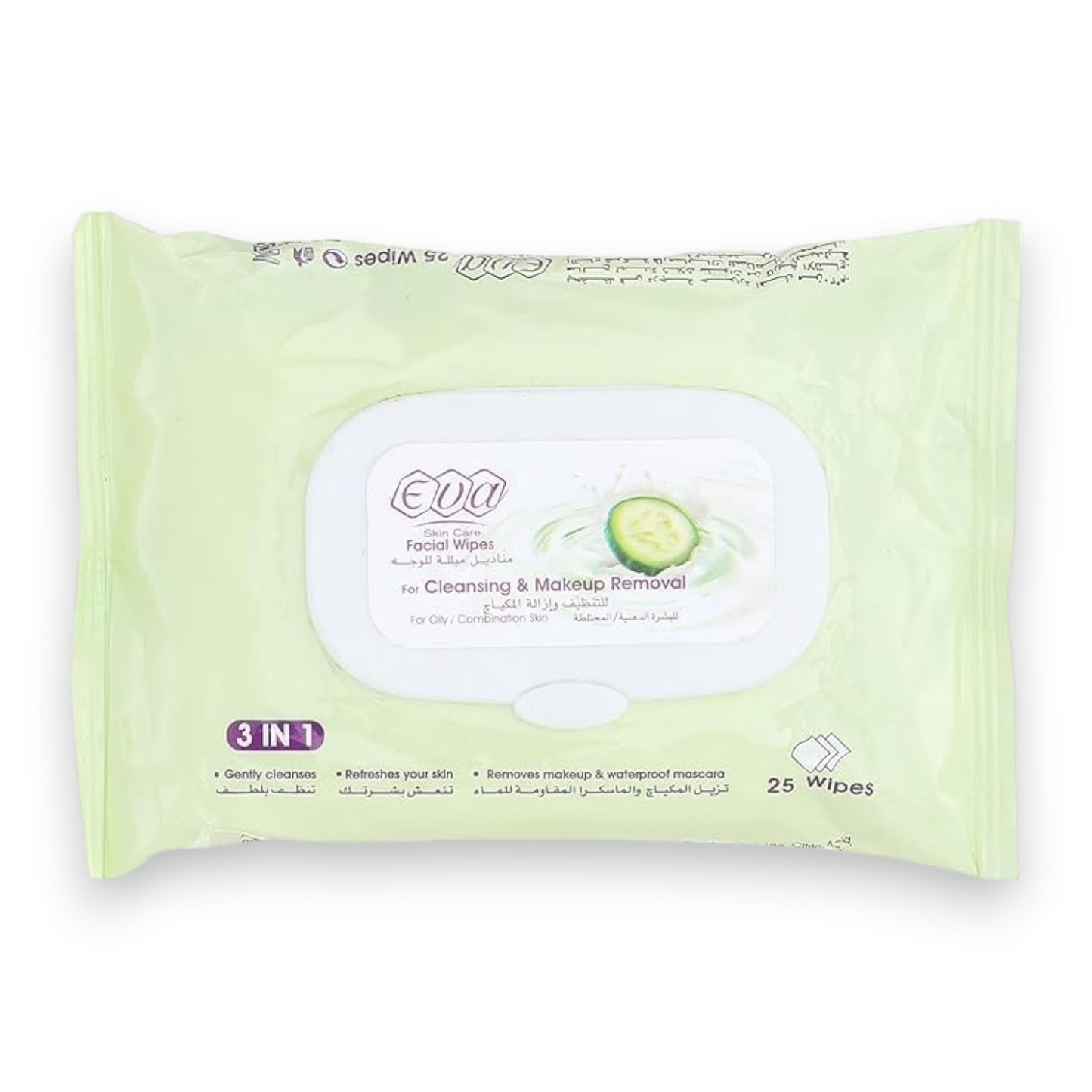 Eva Skin Care Facial Wipes For Cleansing & Makeup Removal For Oily / Combination Skin ( 25 Wipes)
