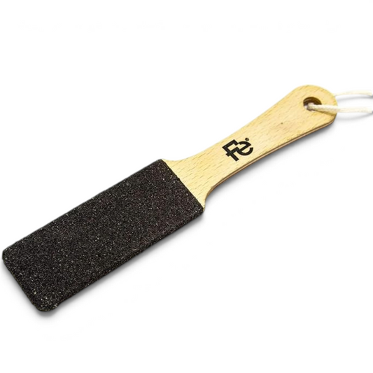 Said Salem wooden corn file with a black abrasive surface and ergonomic handle for professional foot care.