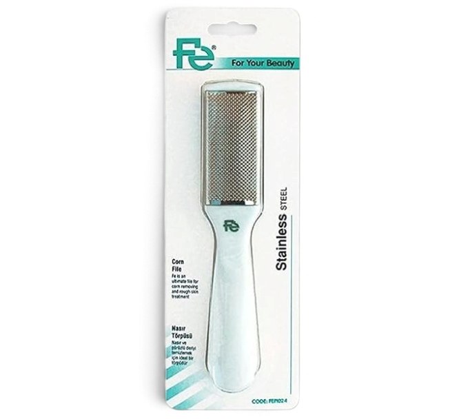 Said Salem Fe Corn File with stainless steel surface and white ergonomic plastic handle in retail packaging