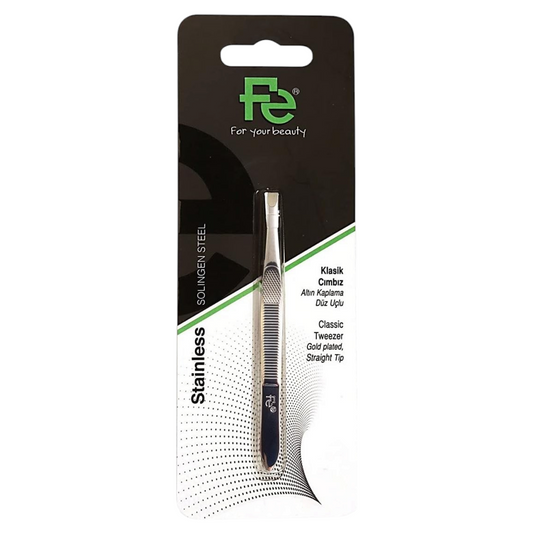 Said Salem Fe Optimum 4008 gold-plated stainless steel straight tip tweezers in original retail packaging