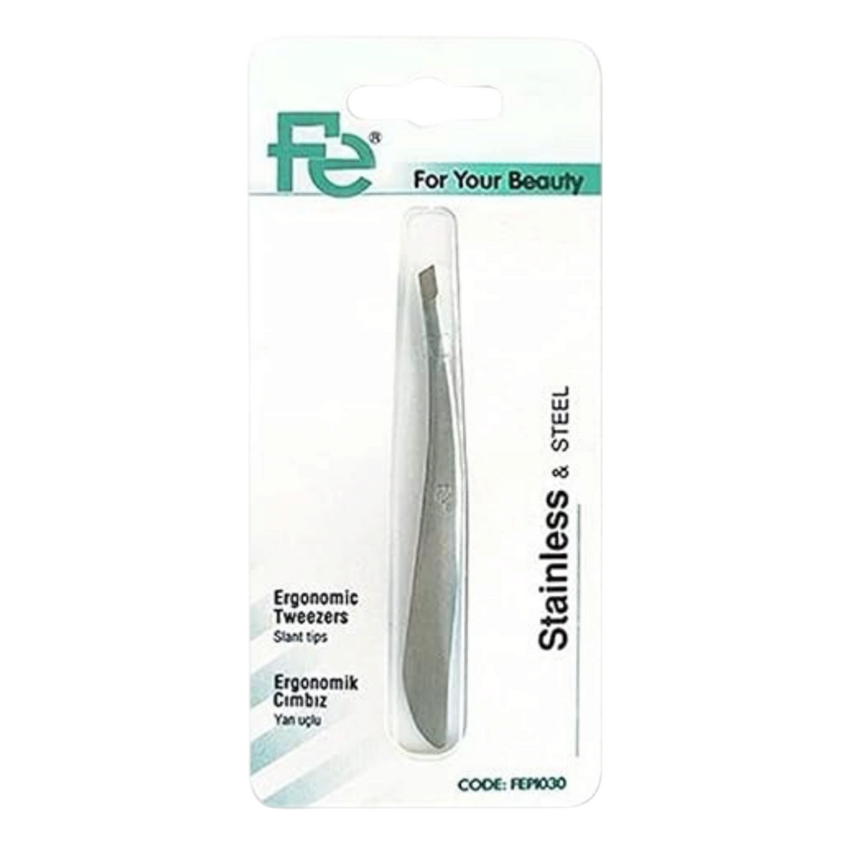 Said Salem Fe stainless steel slant tip tweezers in retail packaging for precise eyebrow grooming and hair removal.