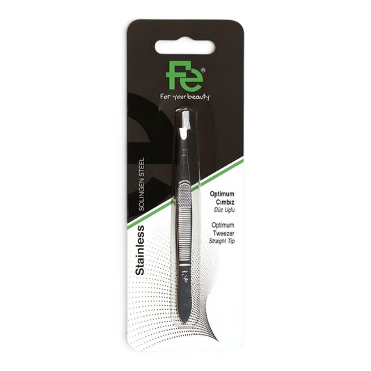 Said Salem Fe Optimum straight tip tweezers made of durable Solingen stainless steel with a textured grip