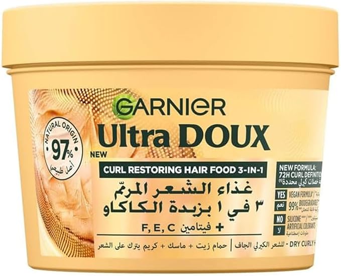 Garnier Ultra Doux Cocoa Butter 3-in-1 Hair Food for Dry Curly Hair 390ml, 1.0 count