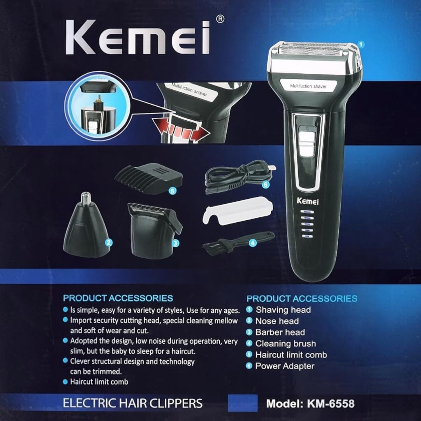 Kemei KM-6558 Professional Multi Usage Hair Clipper For Men