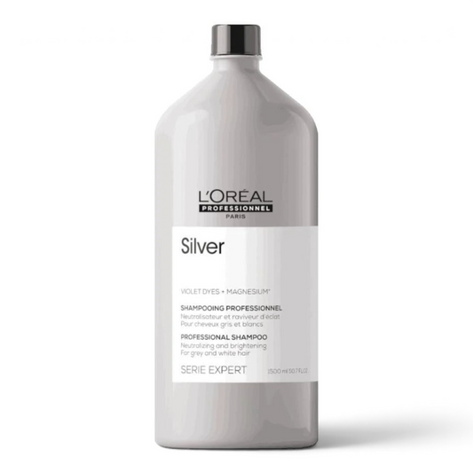 Said Salem L'Oréal Professionnel Silver purple shampoo 1500ml bottle for neutralizing yellow tones in grey hair.