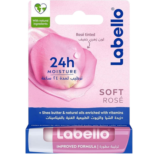 Labello lip balm, moisturising lip care, soft rose, 4.8g