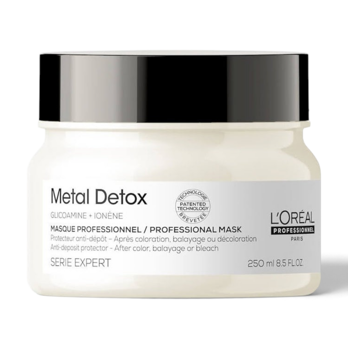 Said Salem L'Oreal Professionnel Metal Detox professional hair mask in a 250ml white jar with a black lid.