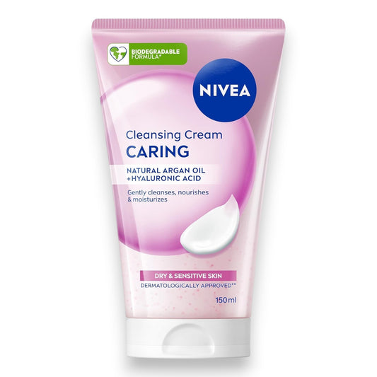 NIVEA Caring Cleansing Cream(150ml), Gentle Face Cleanser for Smooth, Healthy Complexion, Face Wash for Dry and Sensitive Skin