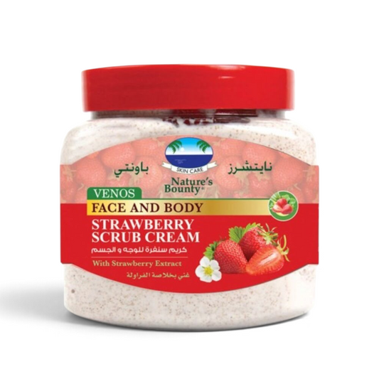 Said Salem Nature's Bounty strawberry face and body scrub cream in a 300ml jar for exfoliating and smoothing skin.