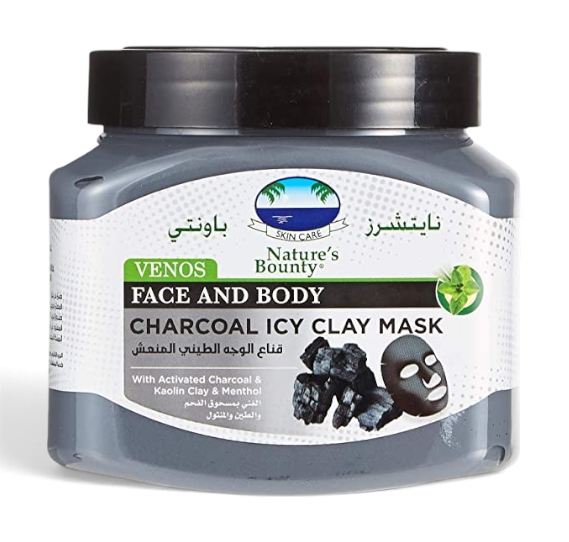 Said Salem Nature's Bounty charcoal icy clay mask in a 600ml jar for face and body detox and pore cleansing