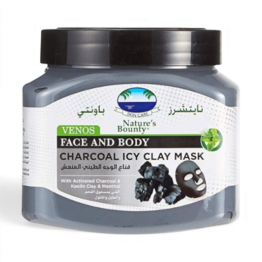 Said Salem Nature's Bounty charcoal icy clay mask in a 600ml jar for face and body detox and pore cleansing