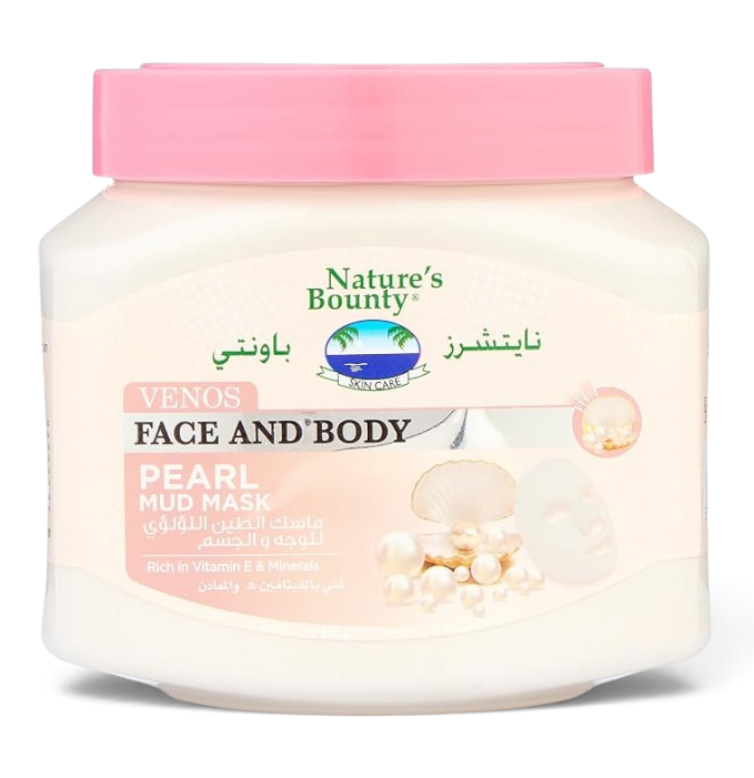 Said Salem Nature's Bounty Pearl Mud Mask in a 560ml jar with a pink lid for face and body skin brightening treatment