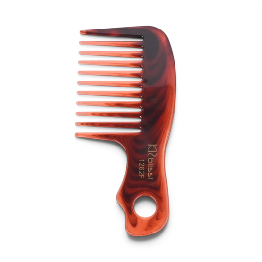 Said Salem KR-Wide Tooth Comb 1262F in brown tortoise shell pattern with ergonomic handle and thumb hole loop.