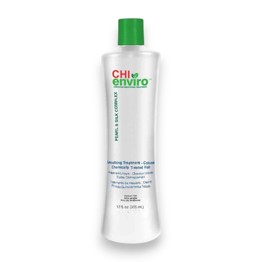 Said Salem CHI Enviro American Smoothing Treatment for color-treated hair in a 355ml white bottle with a green cap.