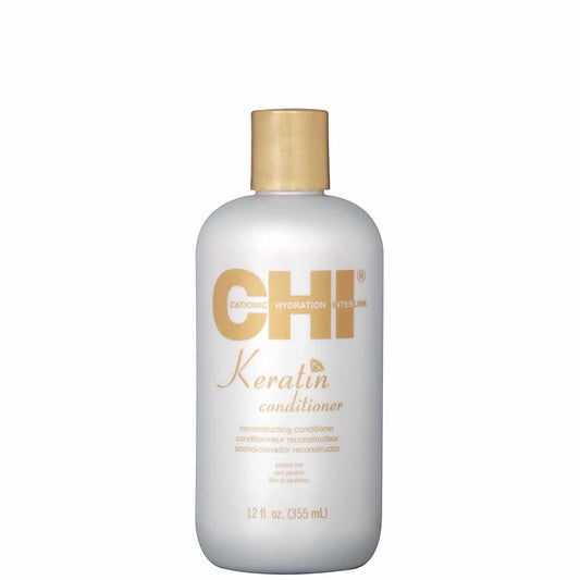 Said Salem CHI Keratin reconstructing conditioner in a 355 ml white bottle with gold branding and cap.